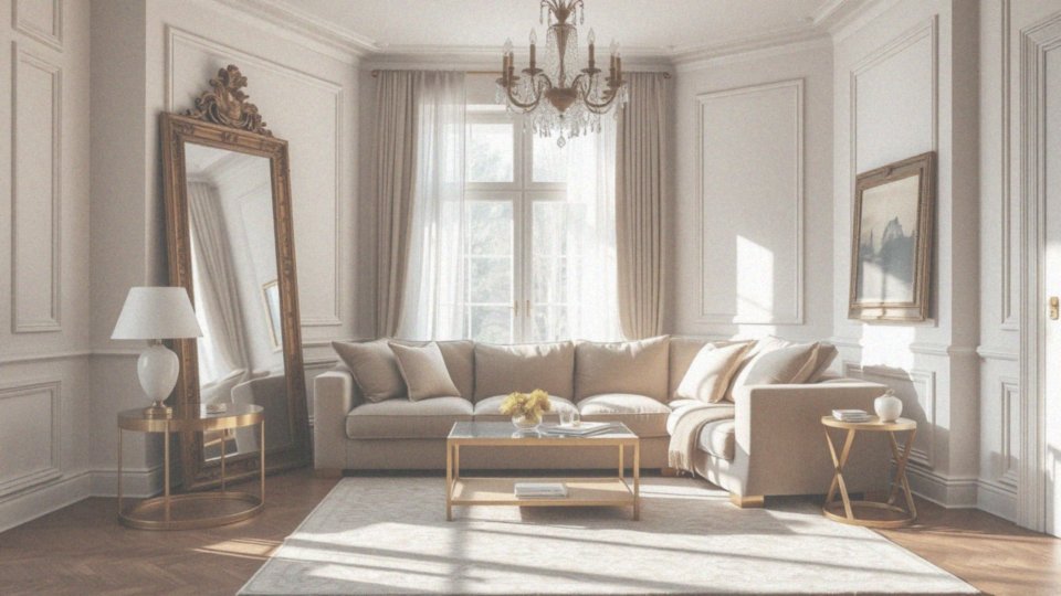 Jakie elementy stylu glamour można zastosować w beżowym salonie?