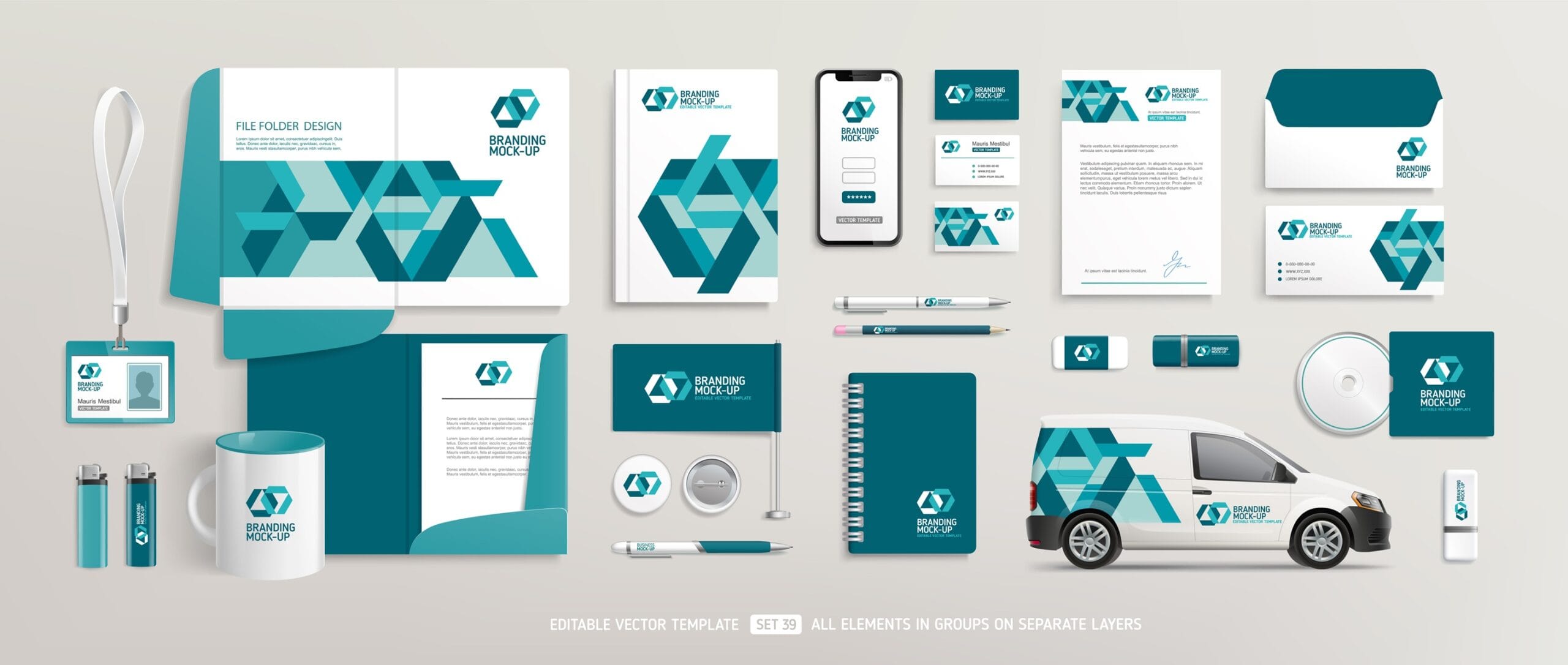 Logo firmy na wizytówkach, papierze firmowym i gadżetach reklamowych
